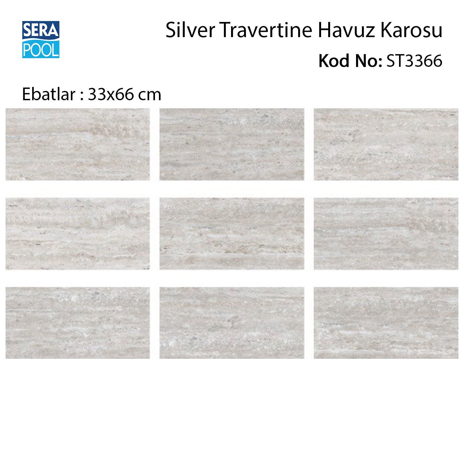 Silver Traverten 33x66x0,76 cm Porselen Karo - m² 'si