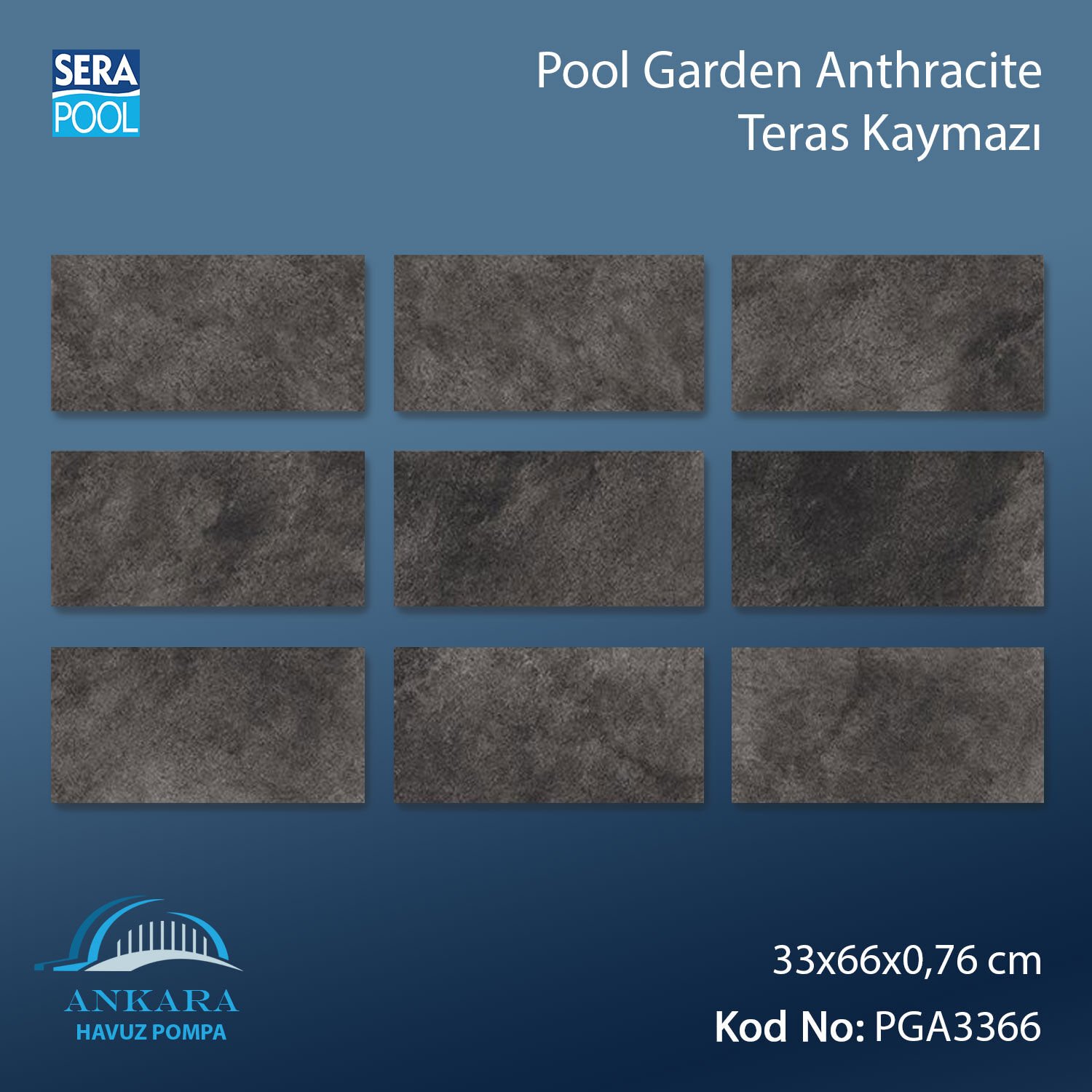 Pool Garden Anthracite 33x66x0,76 cm Teras Kaymazı - m² 'si