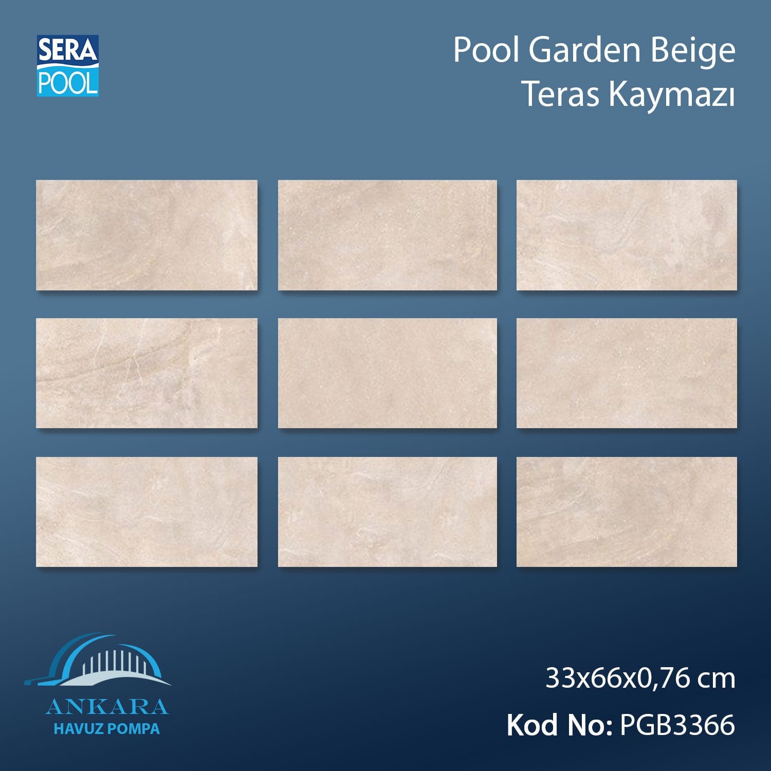 Pool Garden Beige 33x66x0-76 cm Teras Kaymazı - m² 'si
