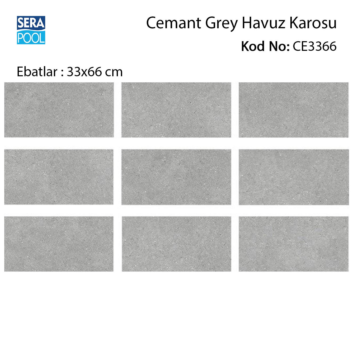Cement Grey 33x66x0,76 cm Porselen Karo - m² 'si