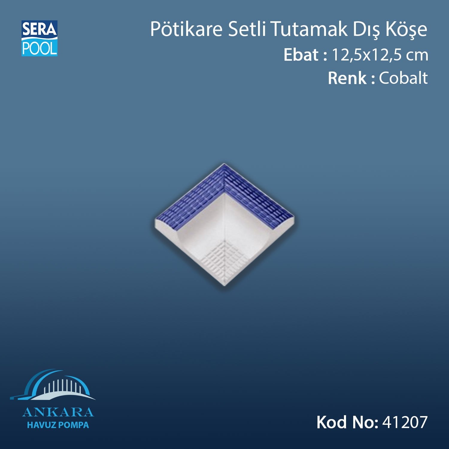 Serapool Kobalt Setli Dış Köşe 12,5x12,5 cm (Pötikare)