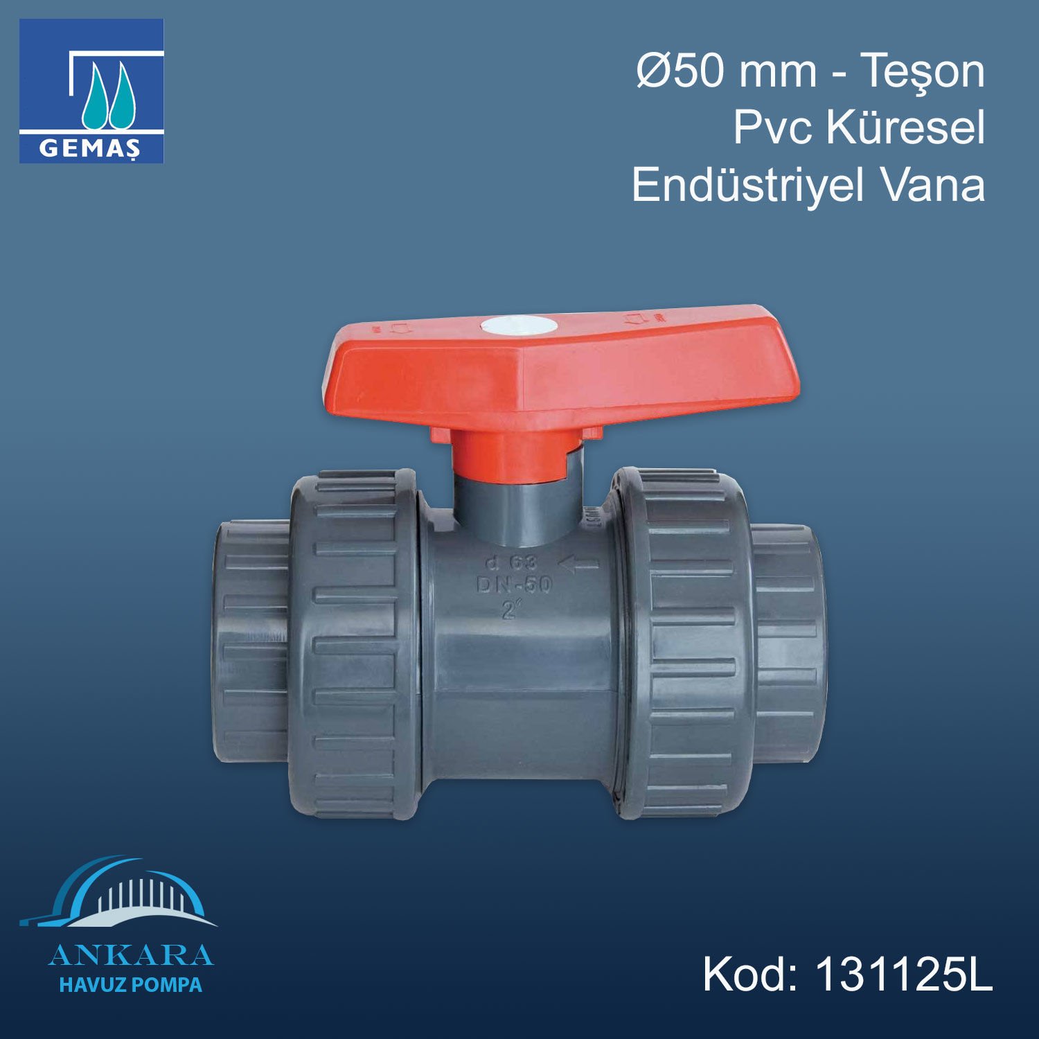 Ø50 mm - Pvc Küresel Endüstriyel Vana - Teşon