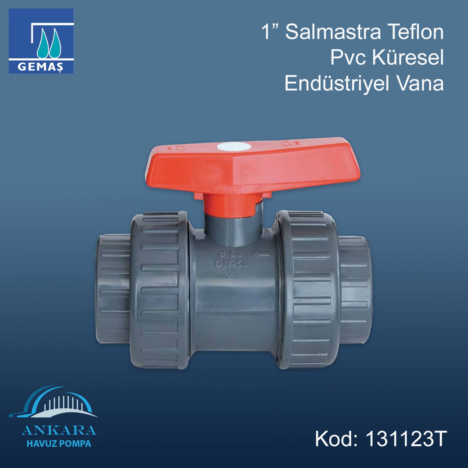 1'' Pvc Küresel Endüstriyel Vana - Salmastra Teflon