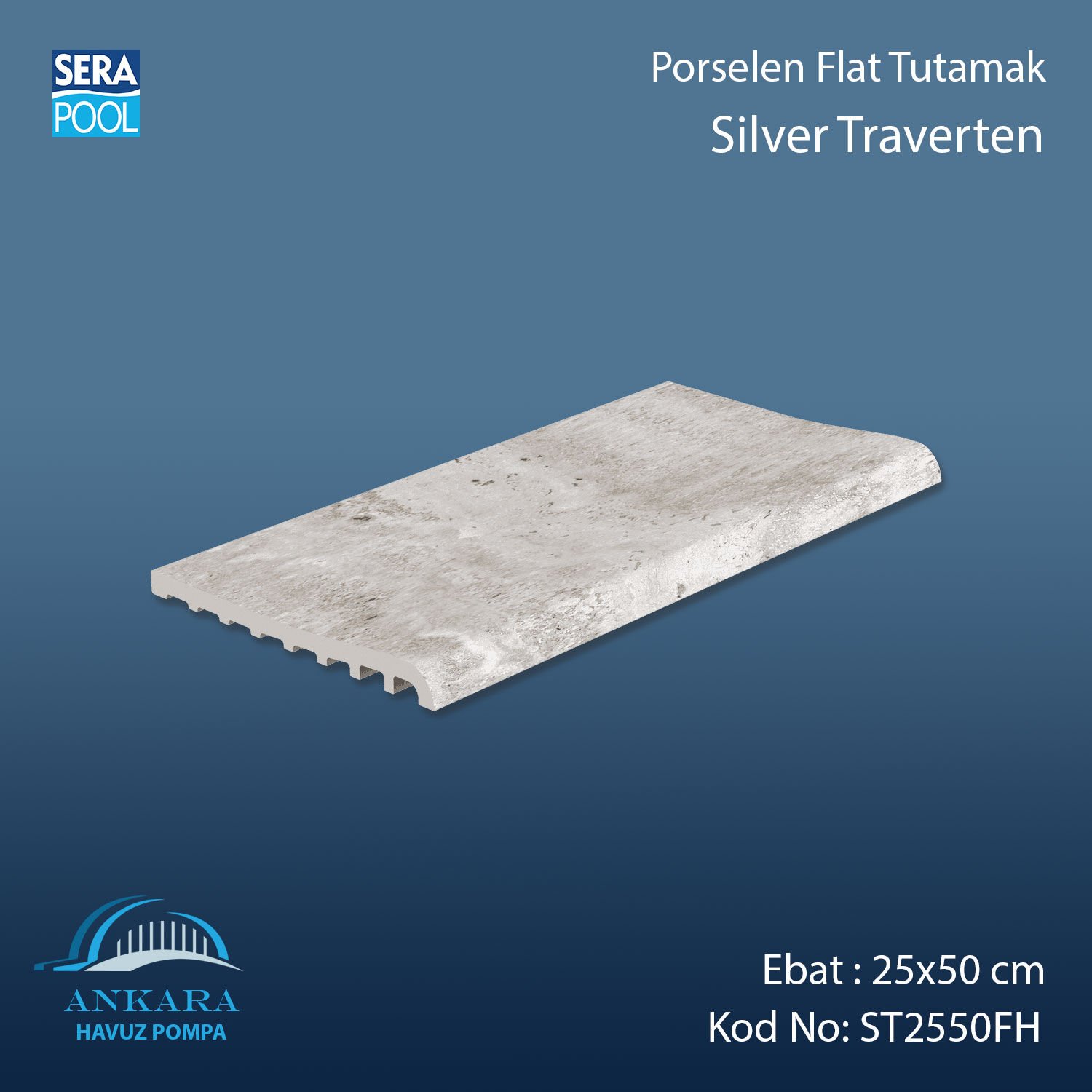 Silver Traverten 25x50 cm Flat Tutamak