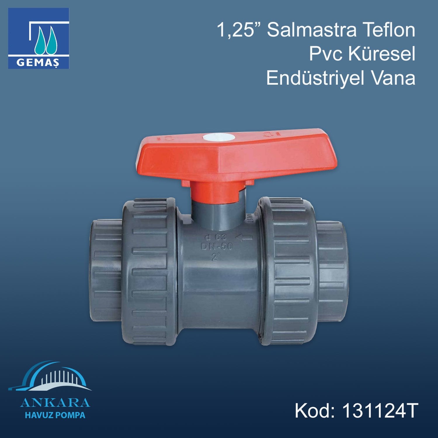 1,25'' Pvc Küresel Endüstriyel Vana - Salmastra Teflon
