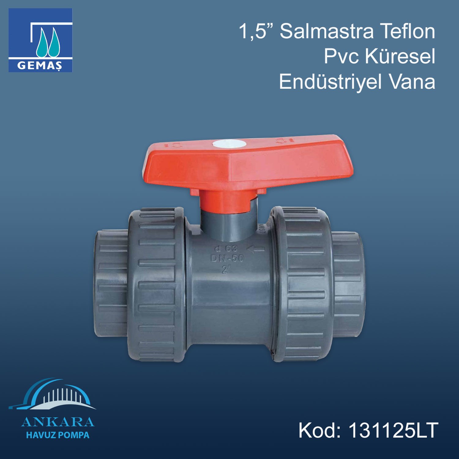 1,5'' Pvc Küresel Endüstriyel Vana - Salmastra Teflon