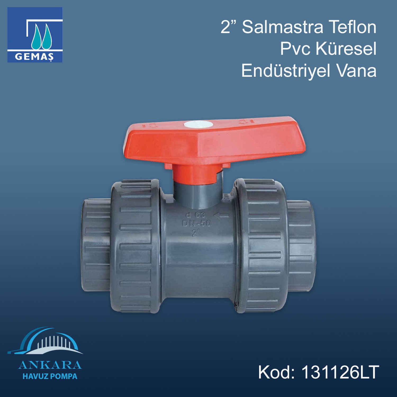 2'' Pvc Küresel Endüstriyel Vana - Salmastra Teflon