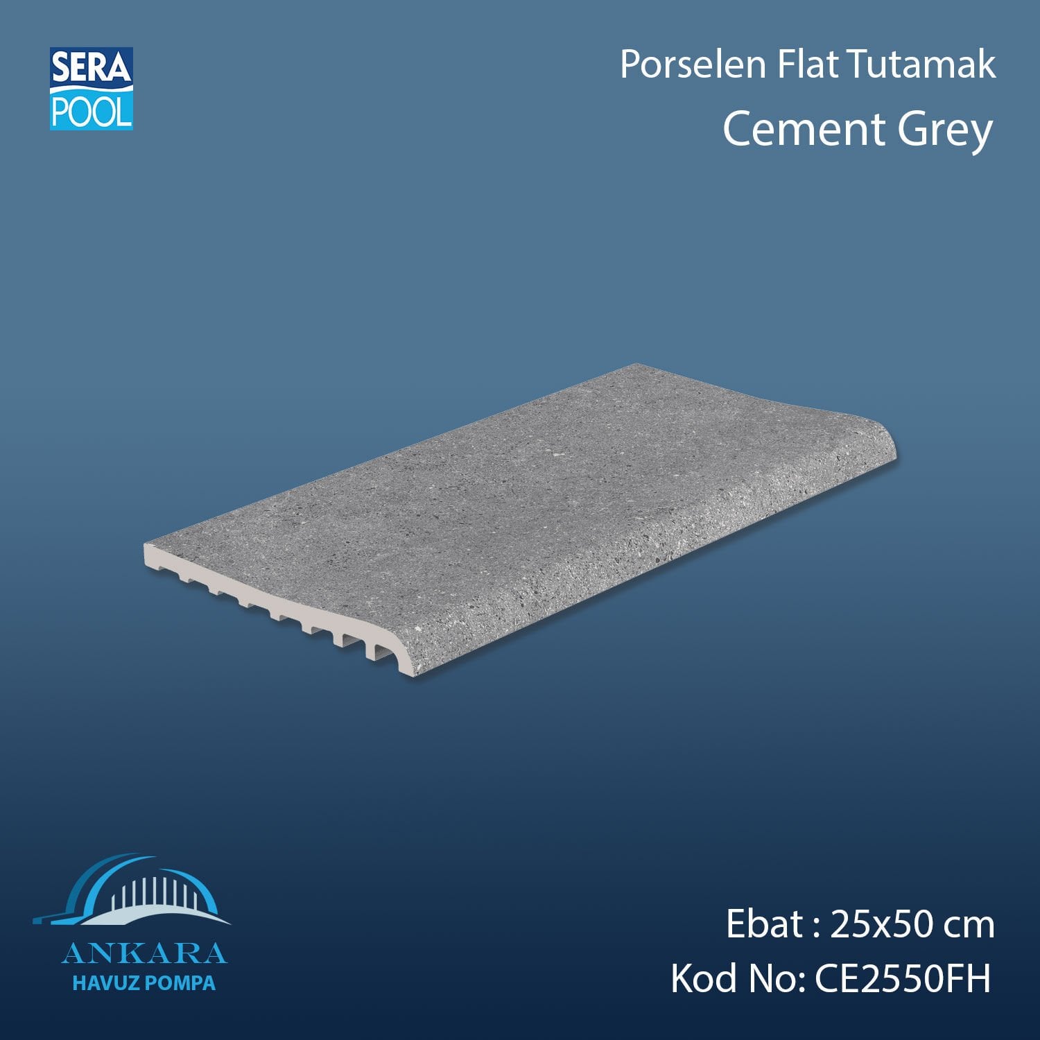 Cement Grey 25x50 cm Flat Tutamak