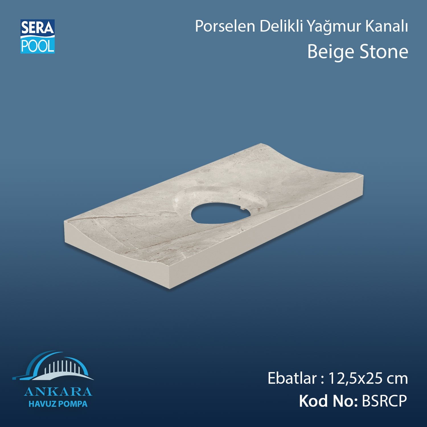 Serapool Beige Stone 12,5x25 cm Delikli Yağmur Kanalı