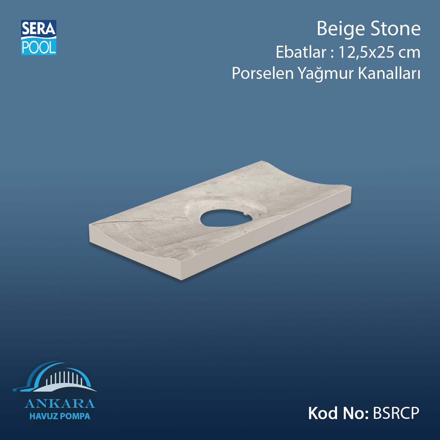 Serapool Beige Stone 12,5x25 cm Delikli Yağmur Kanalı