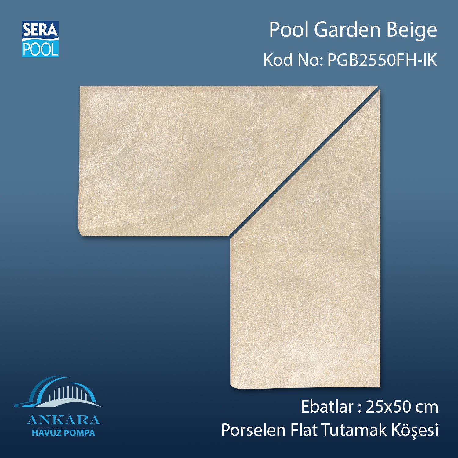 Pool Garden Beige 25x50 cm Porselen Flat Tutamak Köşeleri