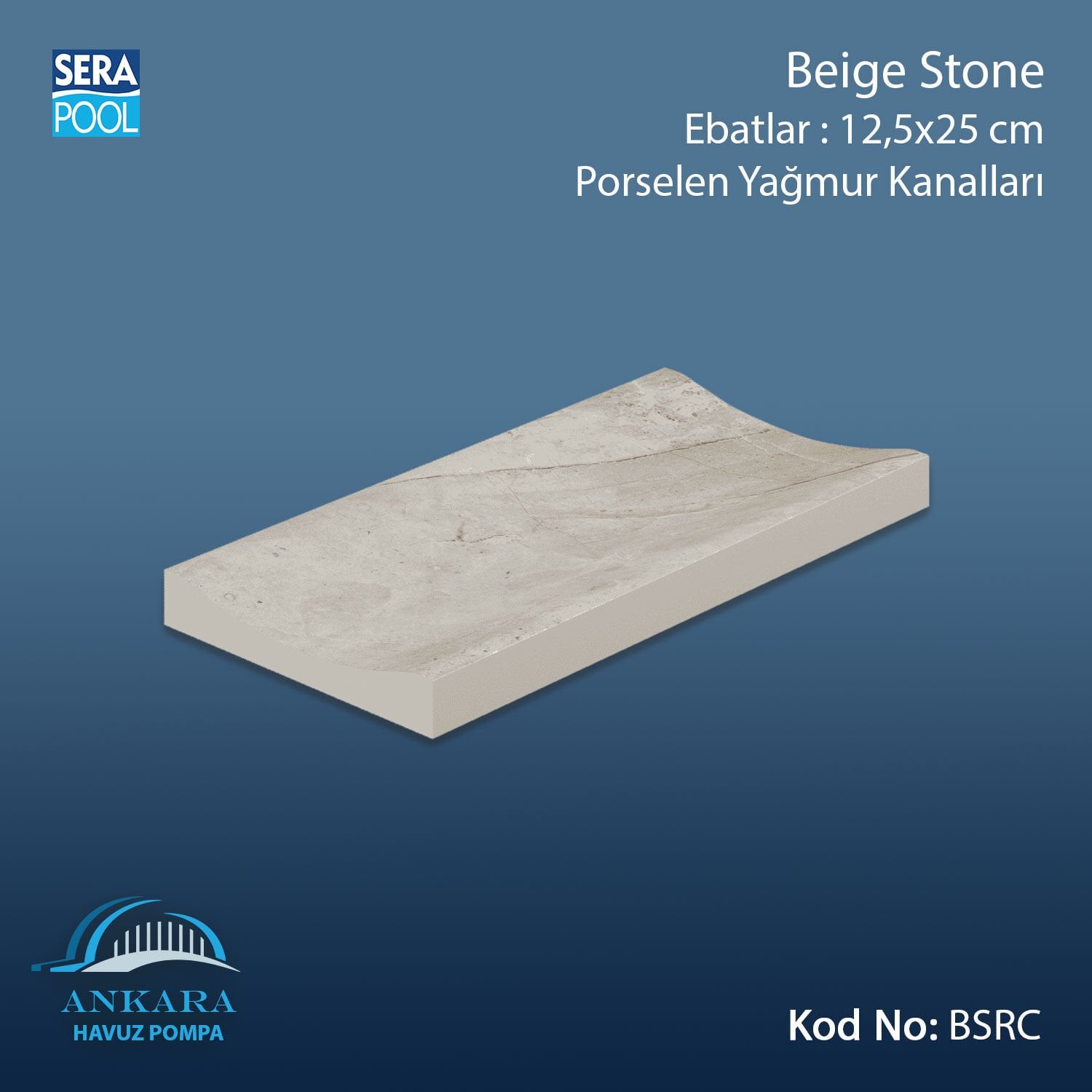 Serapool Beige Stone 12,5x25 cm Yağmur Kanalı