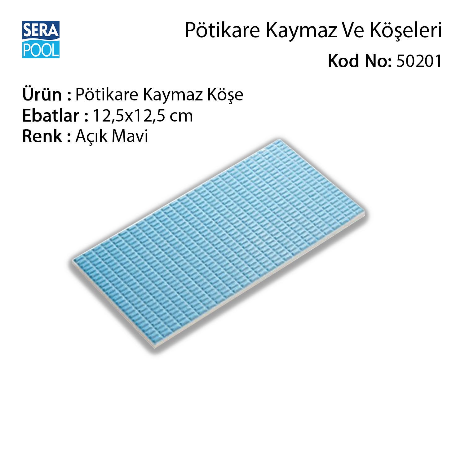 Serapool Açık Mavi Pötikare Kaymaz Köşe 12,5x12,5 cm