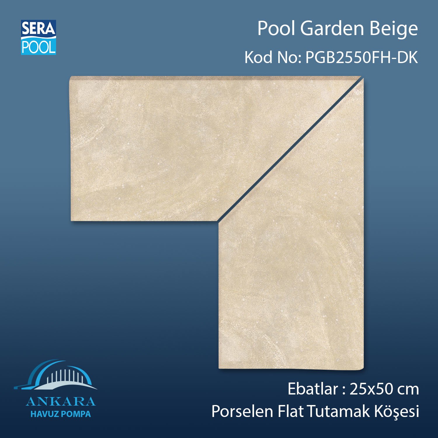 Pool Garden Beige 25x50 cm 90° Dış Köşe Porselen Flat Tutamak Köşeleri