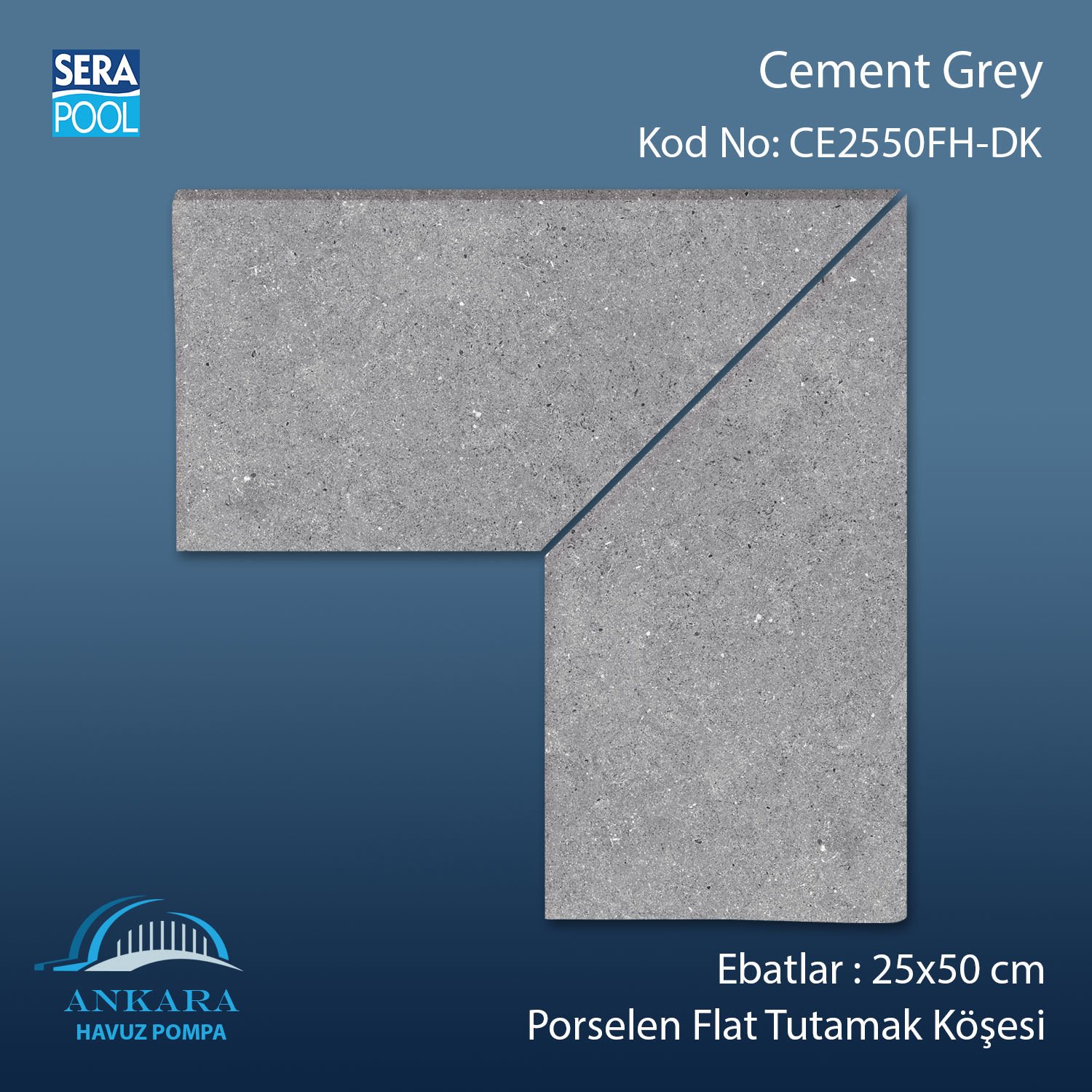 Cement Grey 25x50 cm 90° Dış Köşe Porselen Flat Tutamak Köşeleri