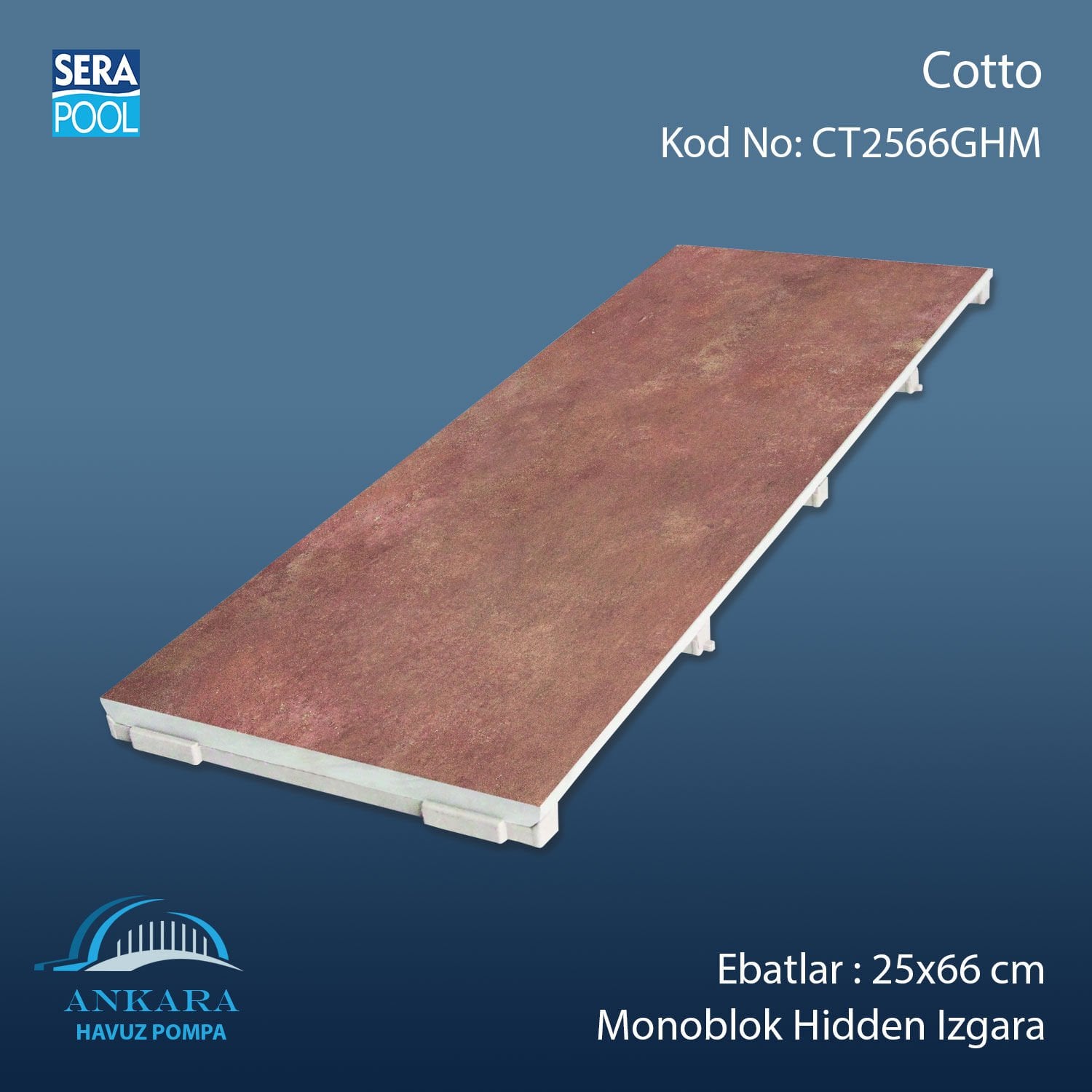 Cotto 25x66 cm Monoblok Hidden Izgara