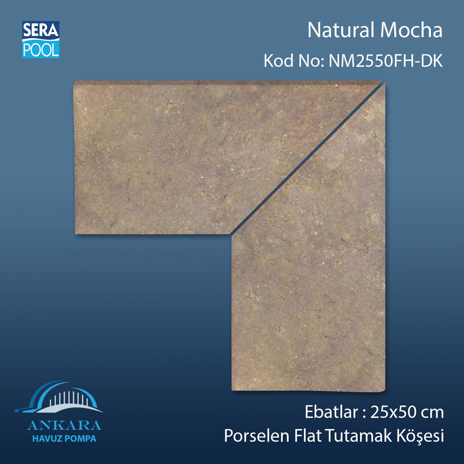 Natural Mocha 25x50 cm 90° Dış Köşe Porselen Flat Tutamak Köşeleri