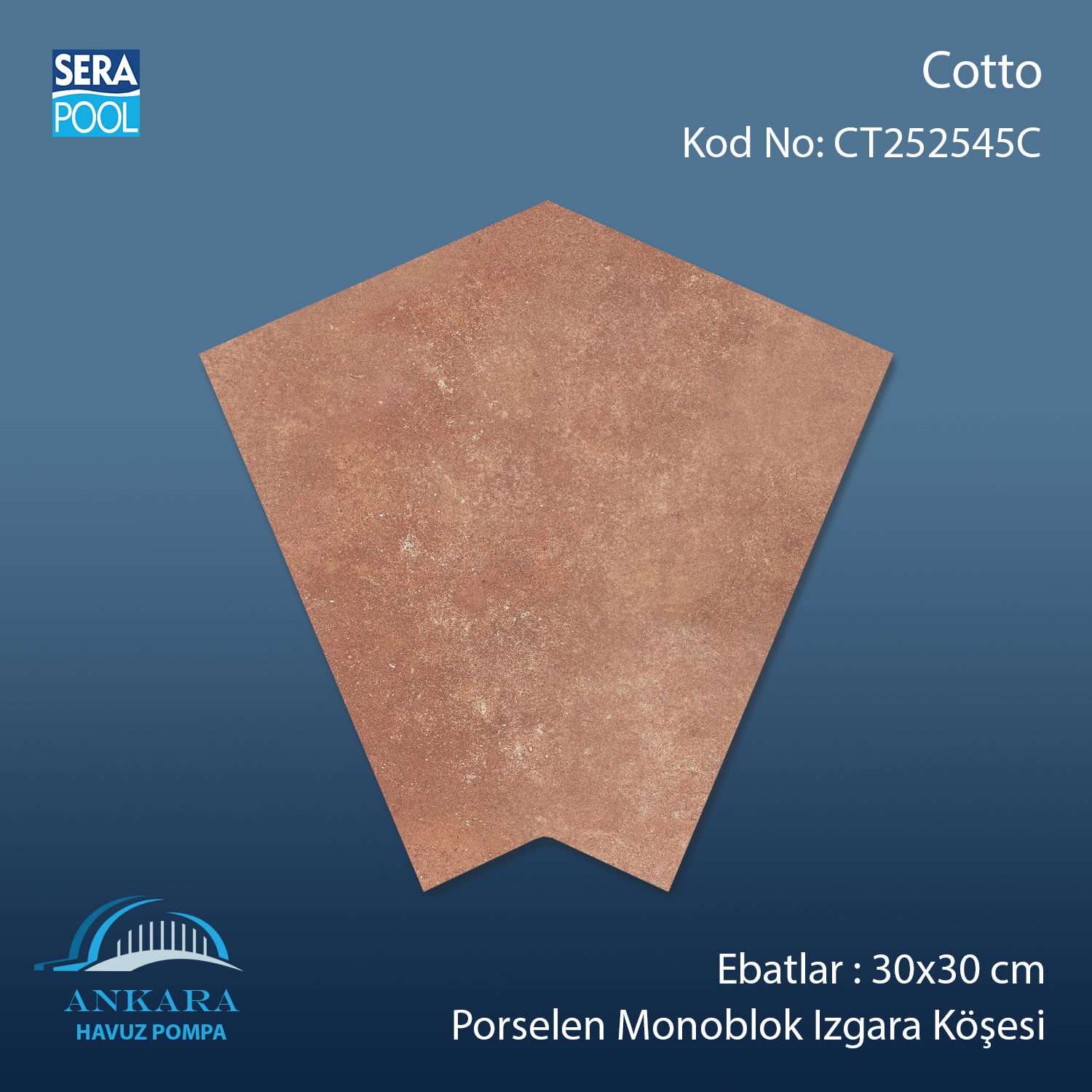 Cotto 25x25 cm 45° Monoblok Izgara Köşesi