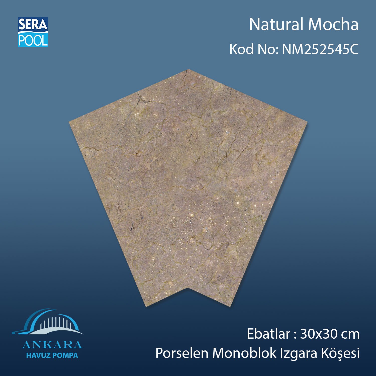 Natural Mocha 25x25 cm 45° Monoblok Izgara Köşesi
