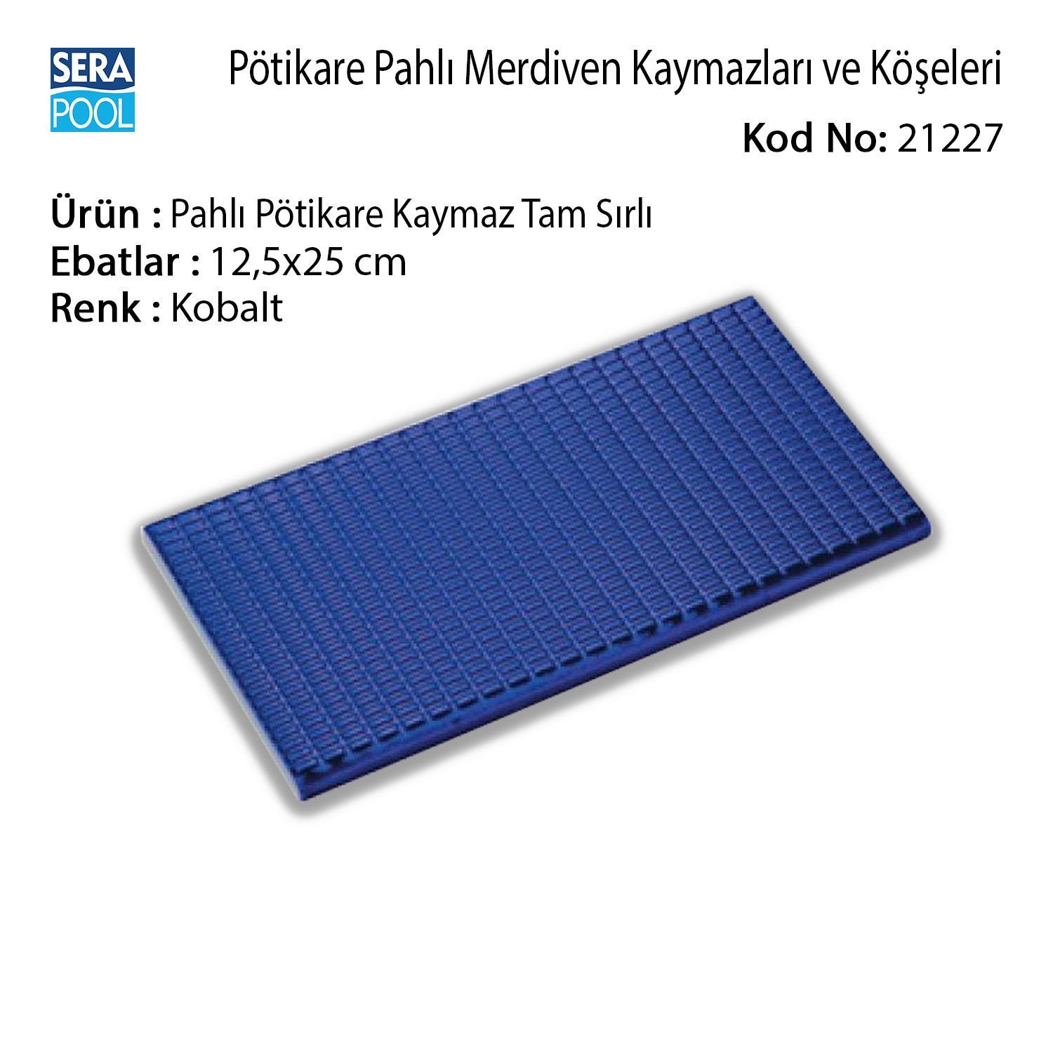 Pahlı Pötikare Kaymaz Tam Sırlı 12,5x25 cm Kobalt