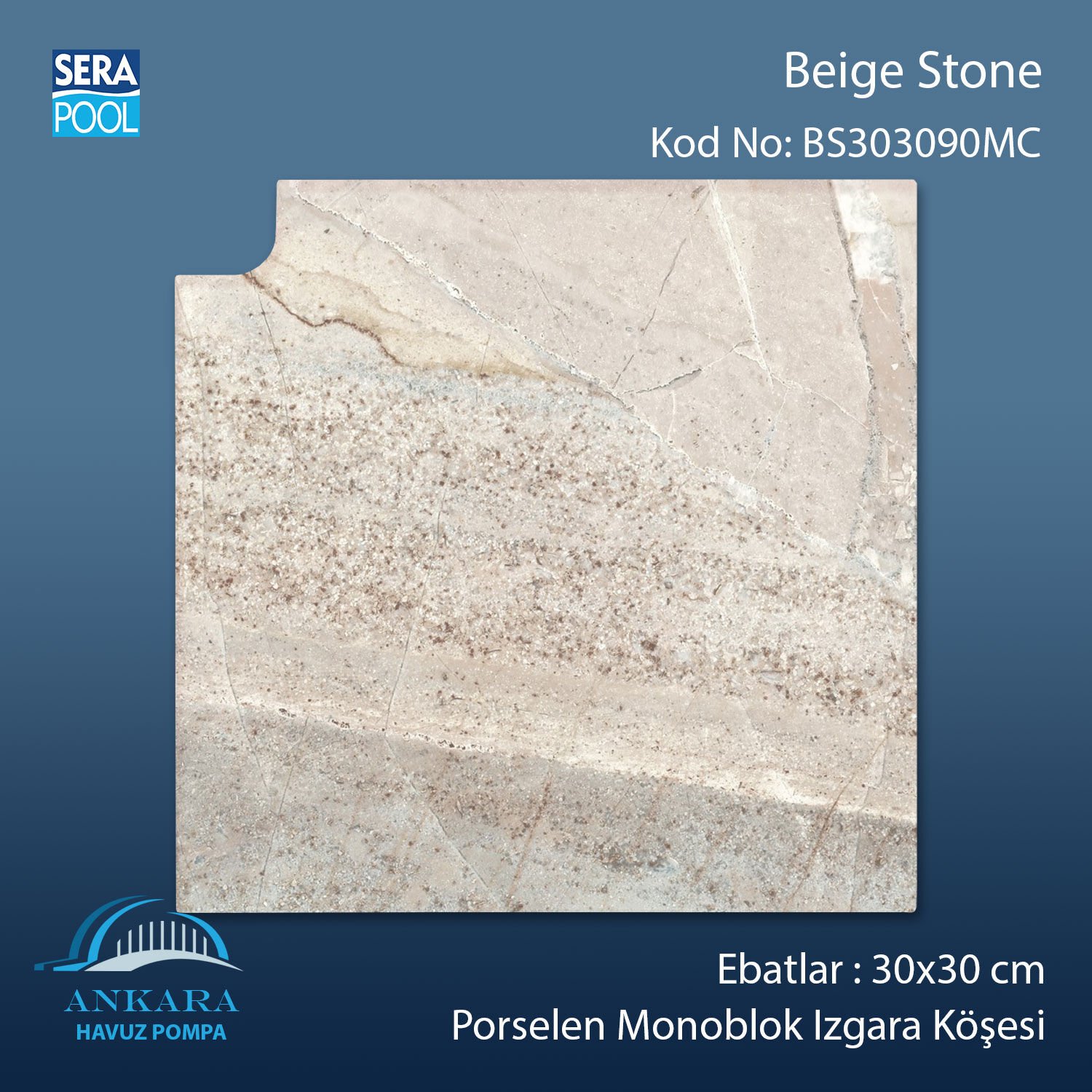 Beige Stone 30x30 cm 90° Monoblok Izgara Köşesi