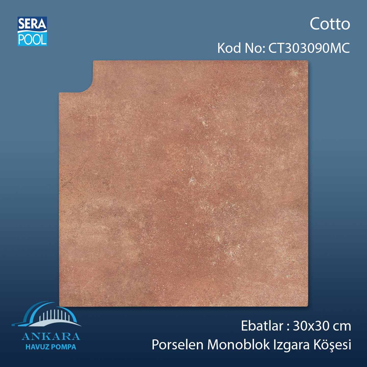 Cotto 30x30 cm 90° Monoblok Izgara Köşesi