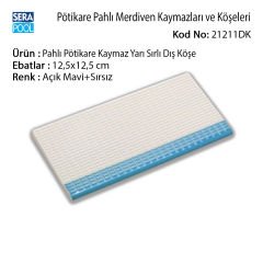 Serapool Pahlı Pötikare Kaymaz Yarı Sırlı Dış Köşe 12,5x12,5 cm Açık Mavi+Sırsız