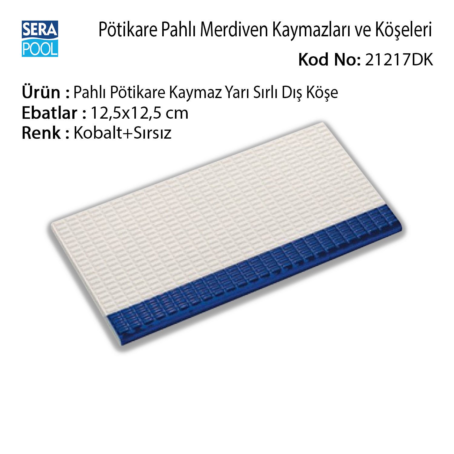Pahlı Pötikare Kaymaz Yarı Sırlı Dış Köşe 12,5x12,5 cm Kobalt+Sırsız