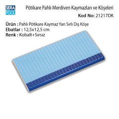 Serapool Pahlı Pötikare Kaymaz Yarı Sırlı Dış Köşe 12,5x12,5 cm Kobalt+Açık Mavi