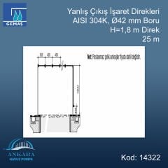 25 m Yanlış Çıkış İşaret Direği AISI 304 K Paslanmaz Çelik