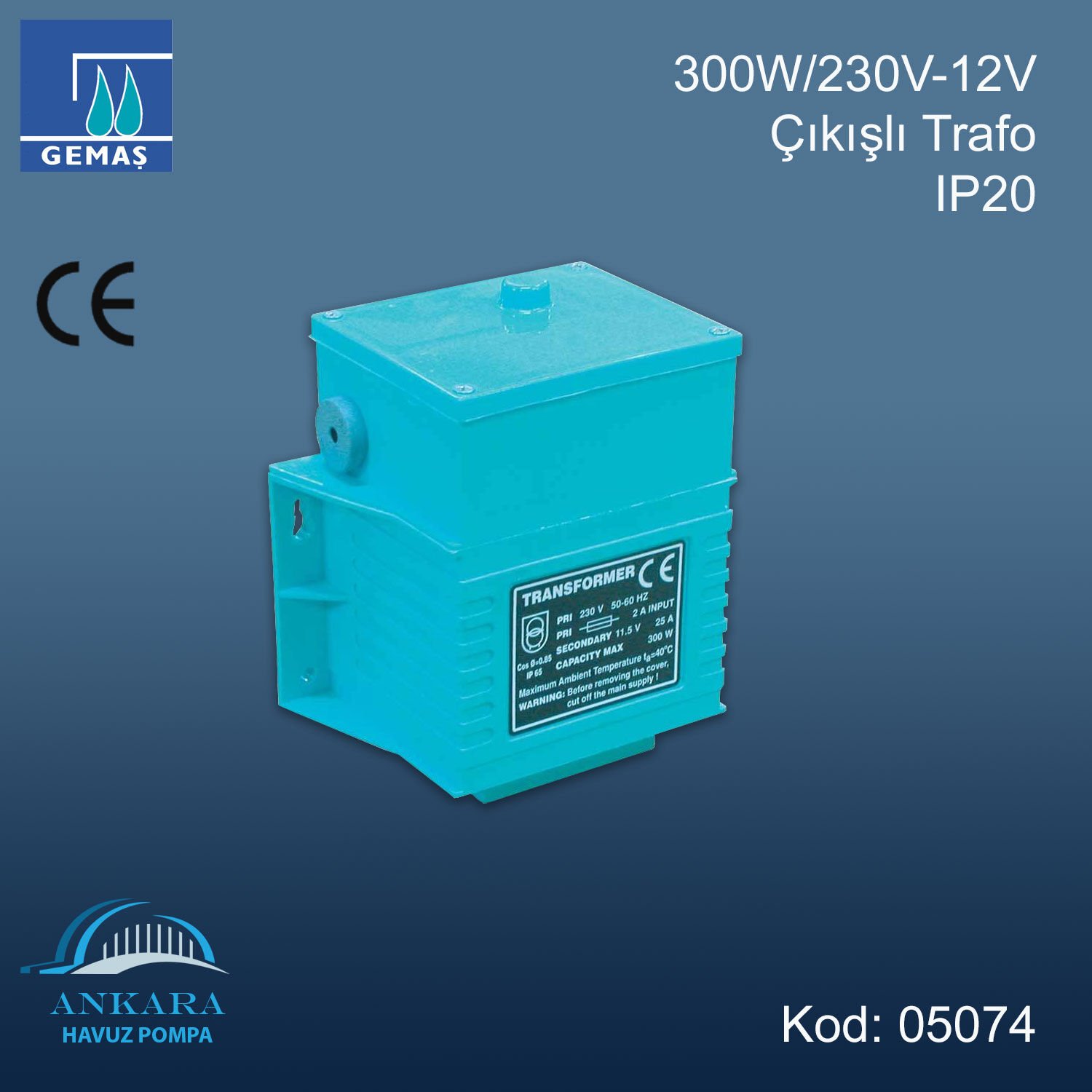 300W/230V-12V Çıkışlı Trafo IP20