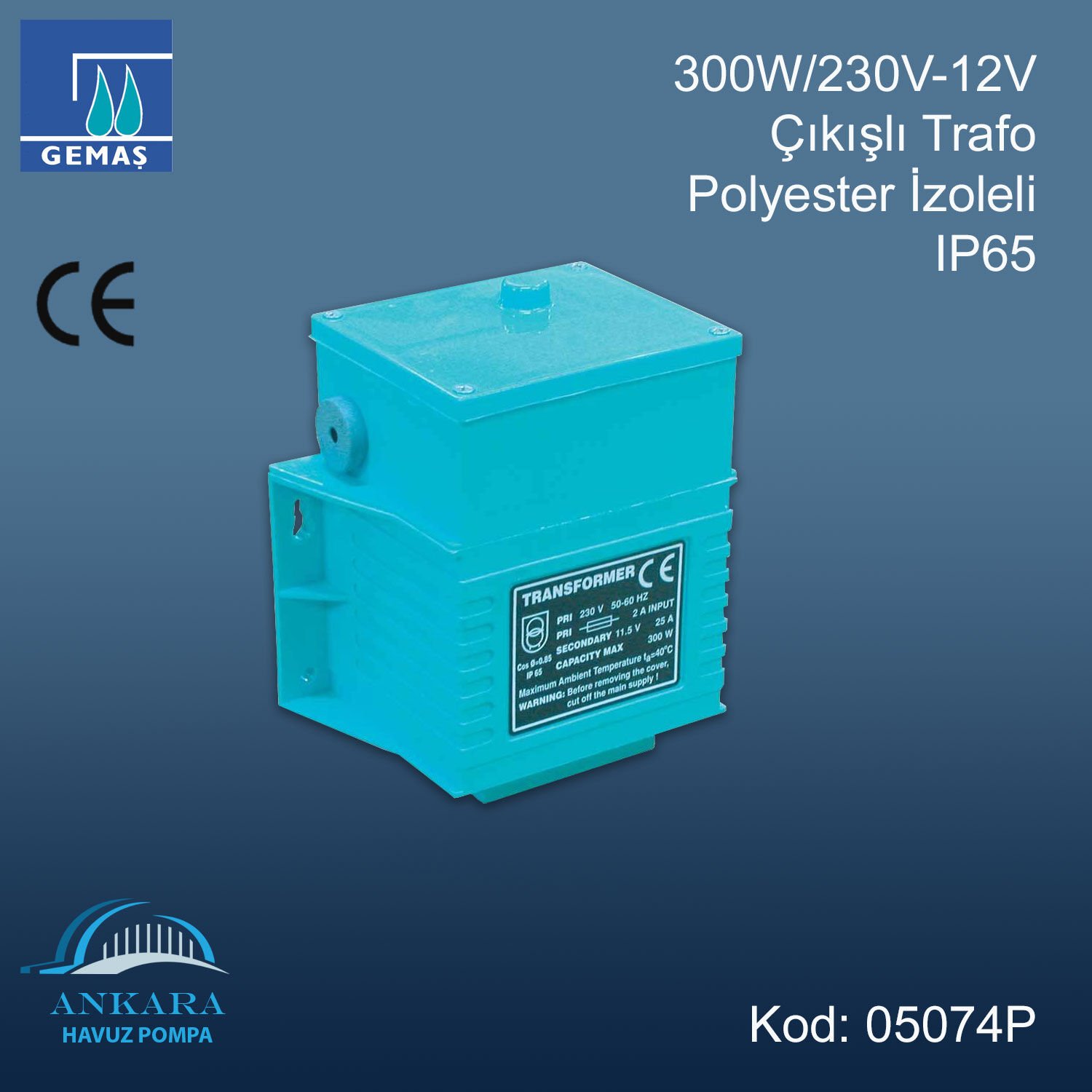 300W/230V-12V Çıkışlı Trafo Polyester İzoleli IP65