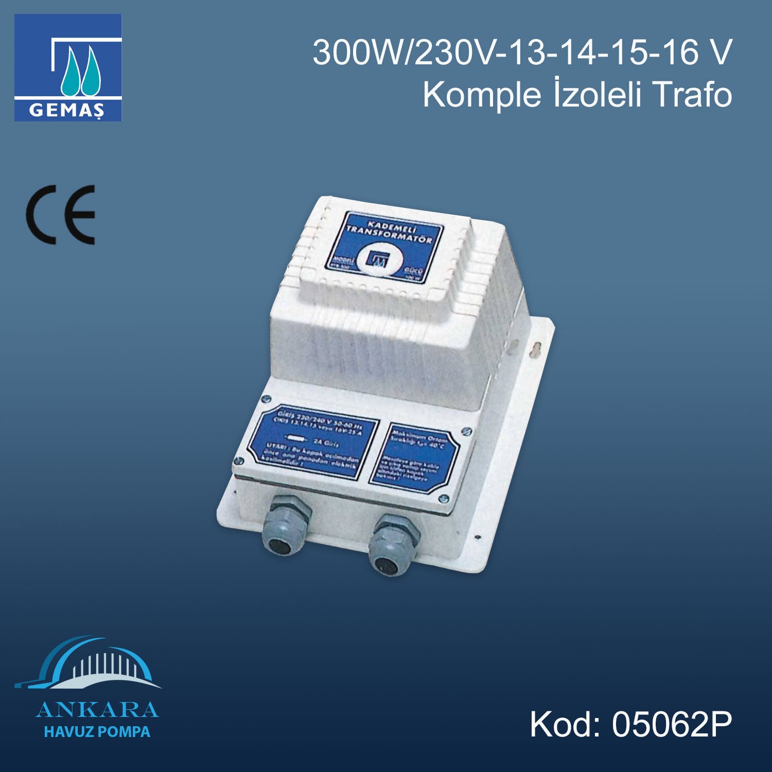 300W/230V-13-14-15-16V Komple İzoleli Trafo