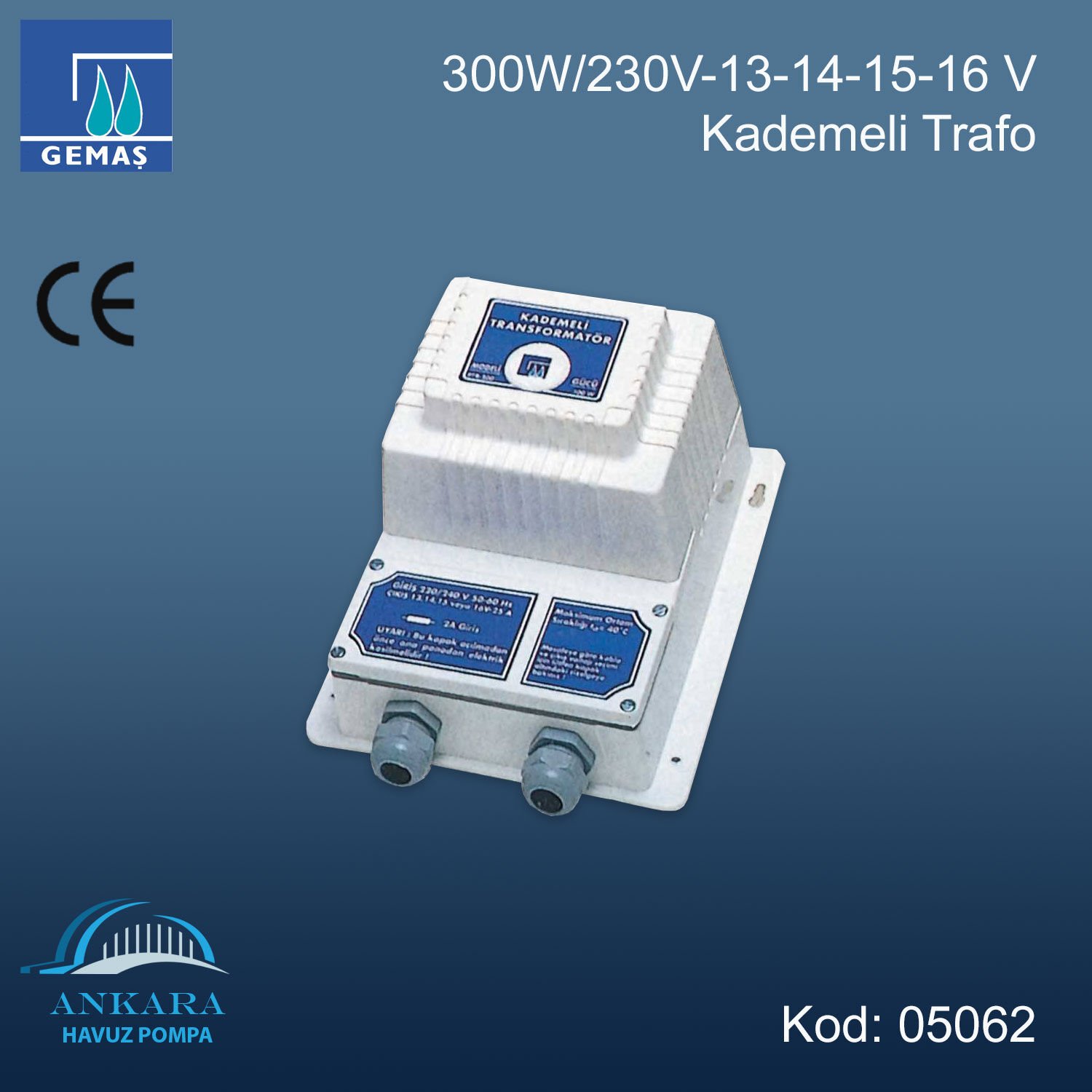 300W/230V-13-14-15-16V Kademeli Çıkışlı Trafo