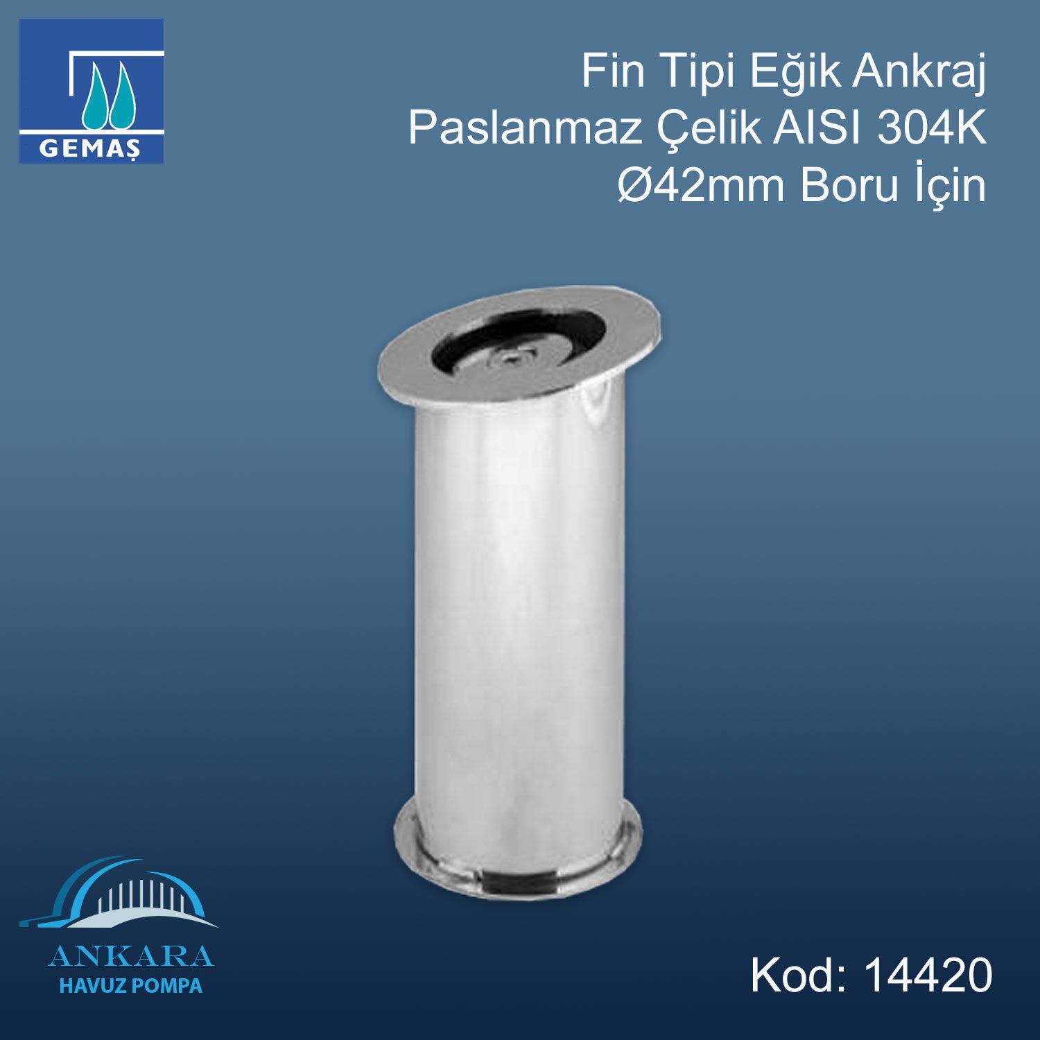 Fin Tipi Eğik Ankraj Paslanmaz Çelik AISI 304 K