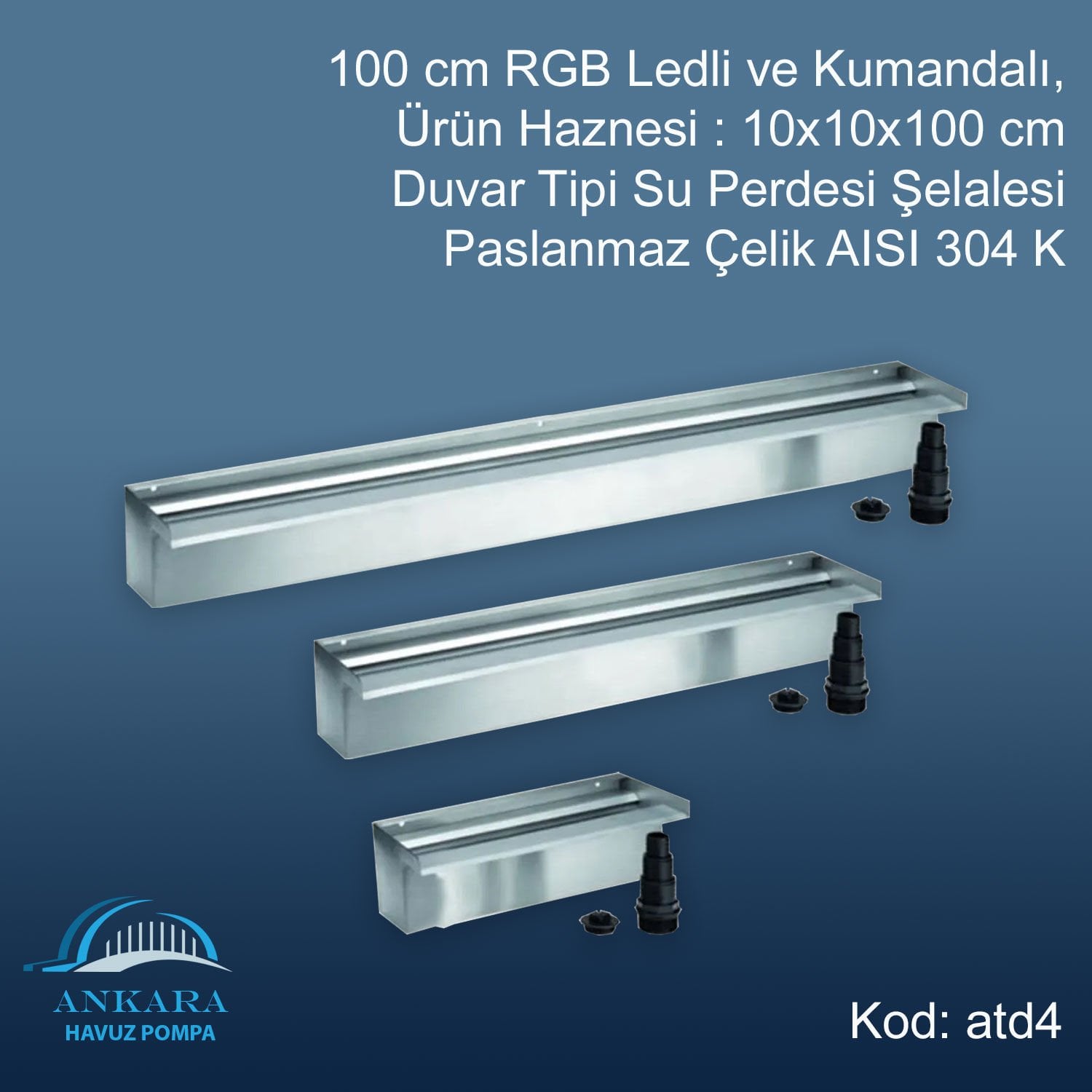 ADR Duvar Tipi Su Perdesi Şelale-304 PASLANMAZ -100 CM LEDLİ
