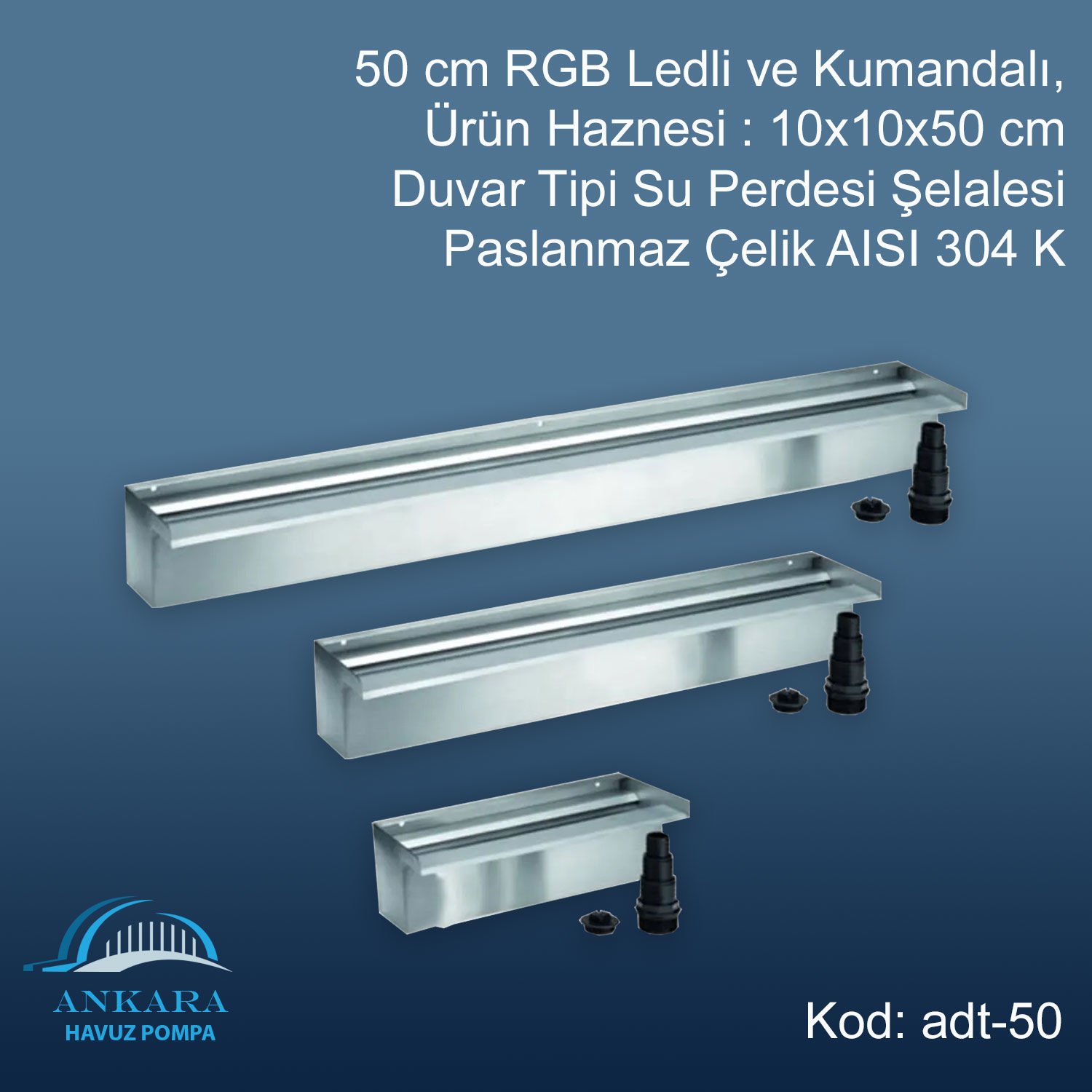 EDR Duvar Tipi Su Perdesi Şelale-304 PASLANMAZ -50 CM LEDLİ