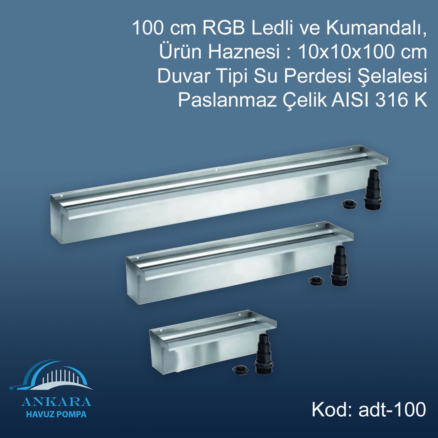 Duvar Tipi Su Perdesi Şelale-316 Kalite Paslanmaz -100 CM LEDLİ*