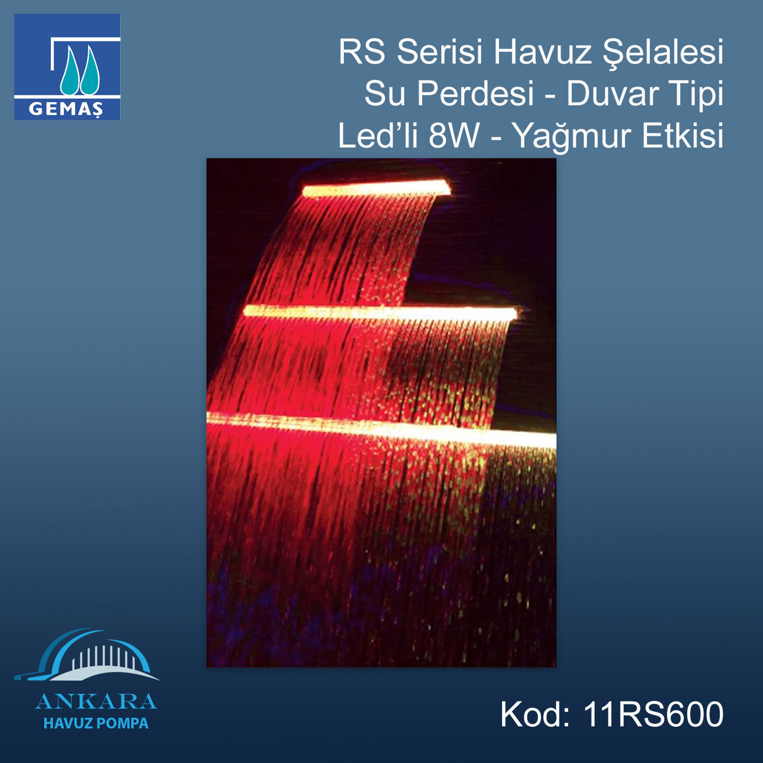 RS Serisi - Su Perdesi - Duvar Tipi - Led'li 8W Yağmur Etkisi