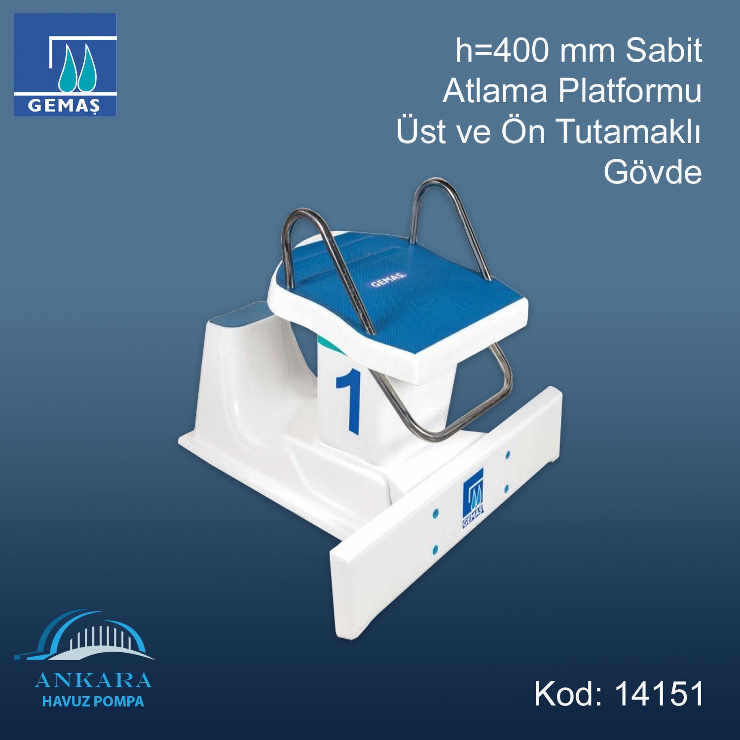 h=400 mm Sabit Atlama Platformu Üst ve Ön Tutamaklı Gövde