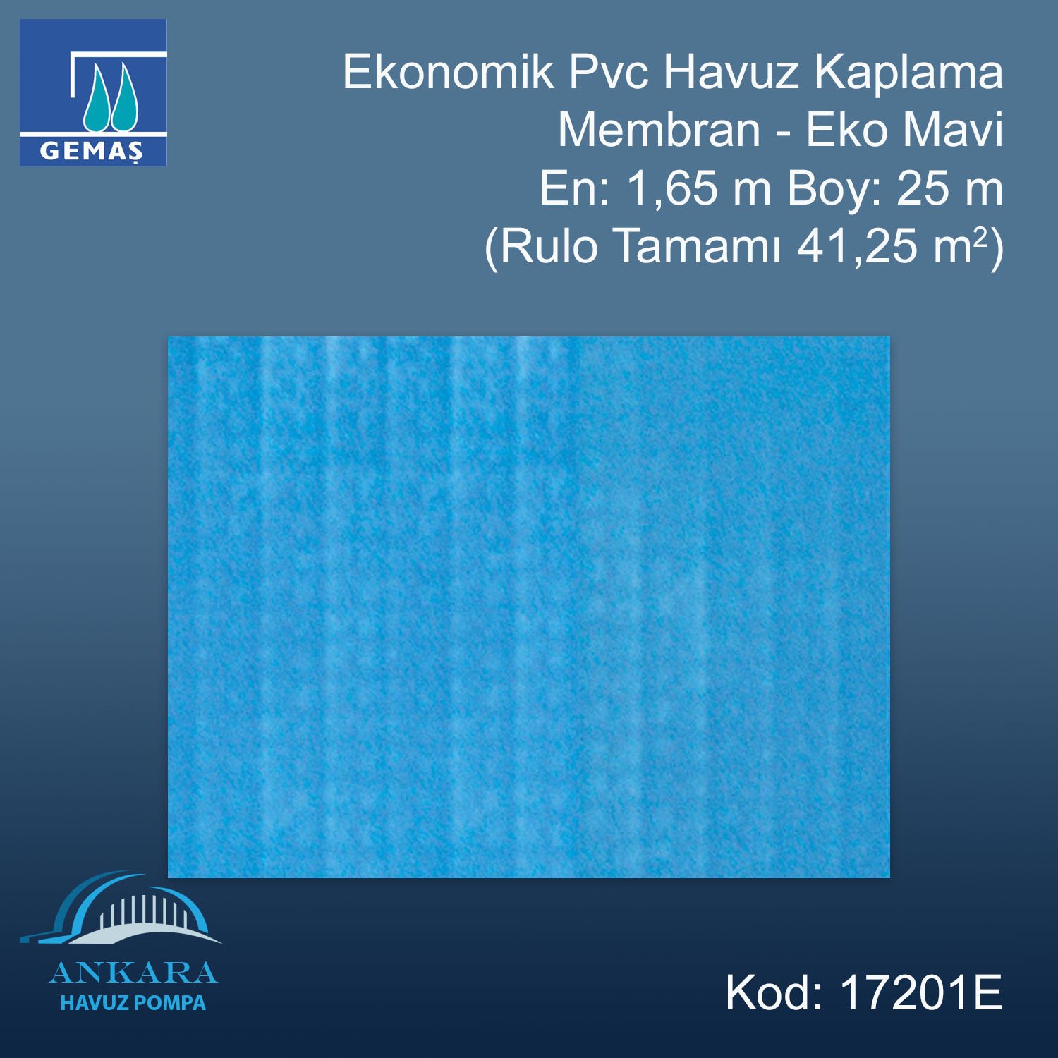 Ekonomik Kaplama Membran - Eko Mavi En:1,65 m (41,25 m²)