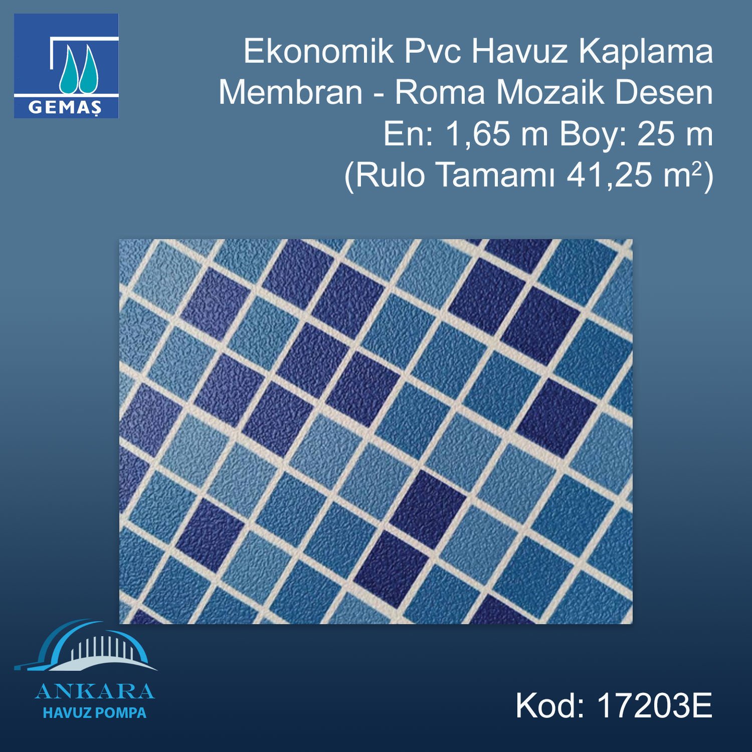 Ekonomik Kaplama Membran - Roma Mozaik Desen En:1,65 m (41,25 m²)