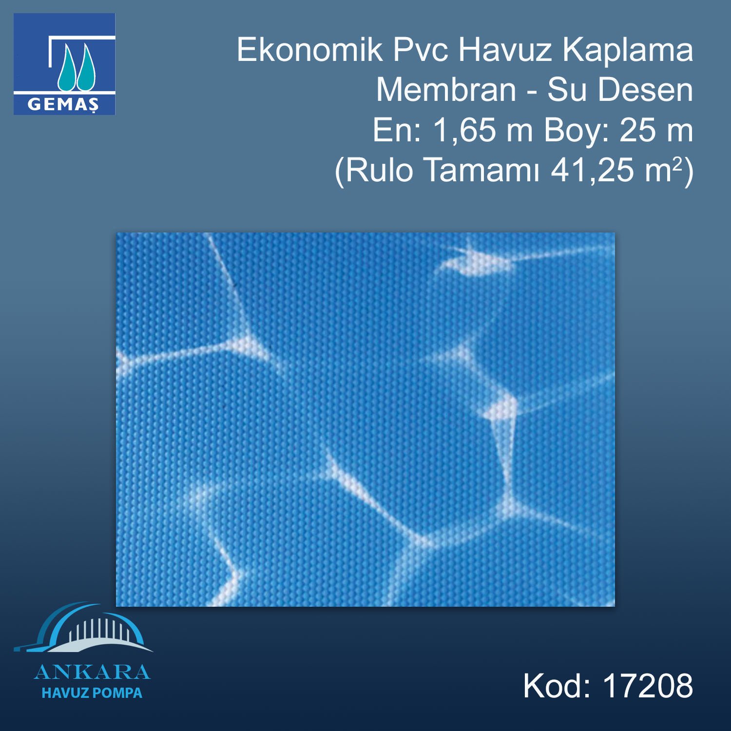 Ekonomik Kaplama Membran - Su Desen En:1,65 m (41,25 m²)