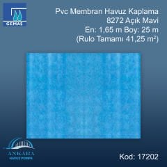PVC Membran Havuz Kaplaması - 8272 Açık Mavi En:1,65 m (41,25 m²)