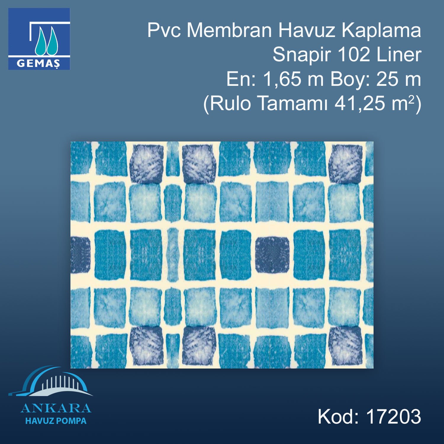 PVC Membran Havuz Kaplaması - Snapir 102 Liner Havuz Kaplaması En:1,65 m (41,25 m²)