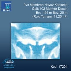 PVC Membran Havuz Kaplaması - Galit 102 Mermer Desen En:1,65 m (41,25 m²)