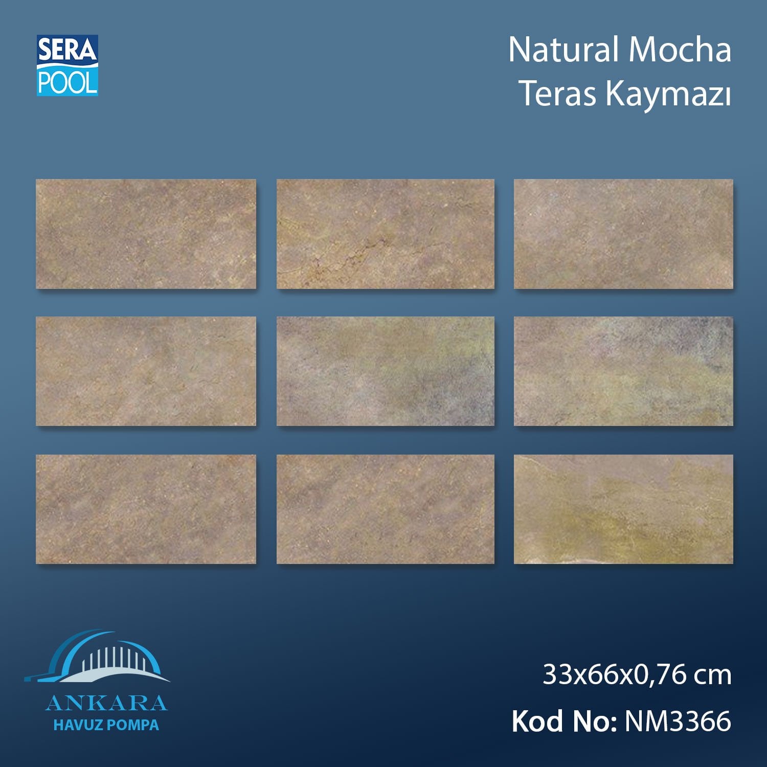 Natural Mocha 33x66x0,76 cm Teras Kaymazı - m² 'si