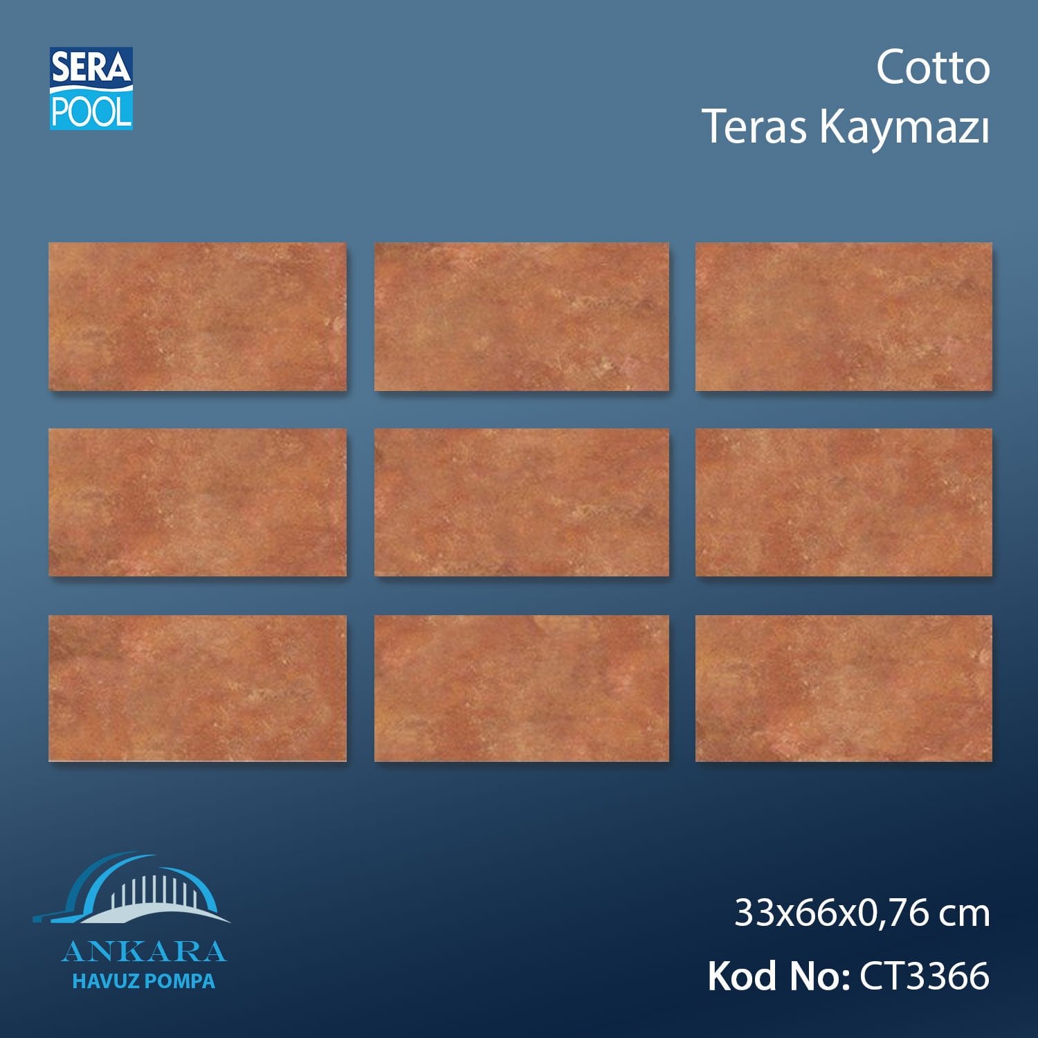 Cotto 33x66x0,76 cm Teras Kaymazı - m² 'si