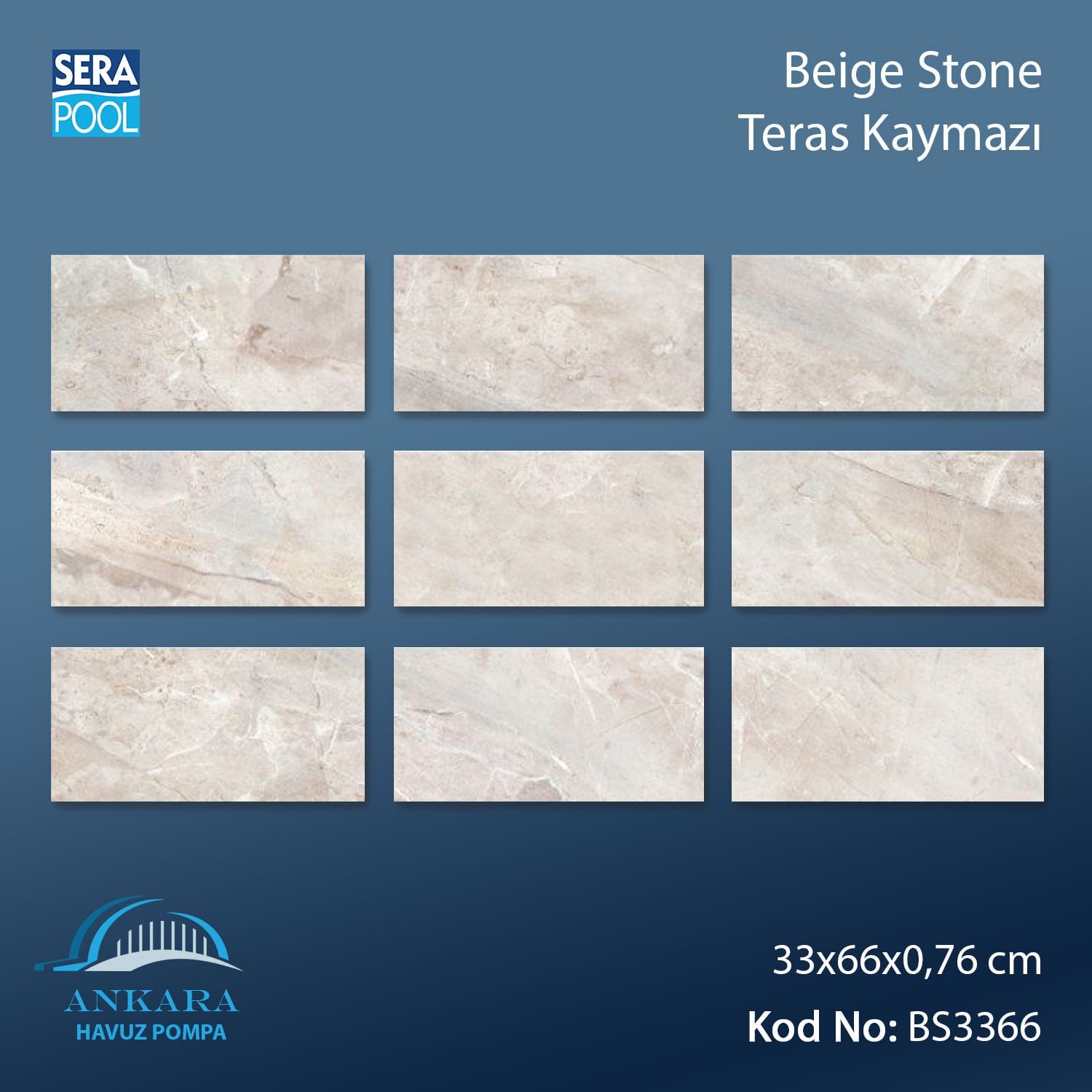 Beige Stone 33x66x0,76 cm Teras Kaymazı - m² 'si