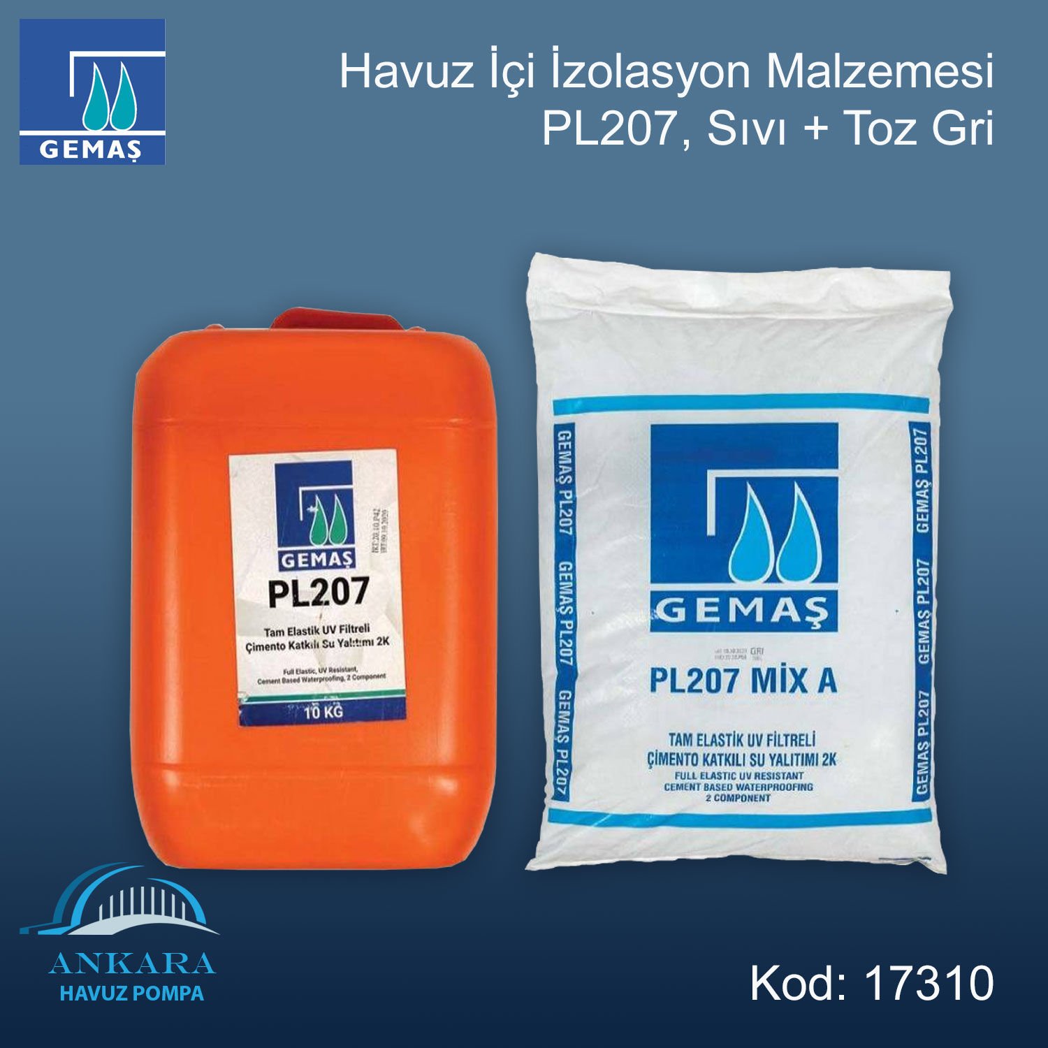 Havuz İçi İzolasyon Malzemesi PL207, Sıvı + Toz Gri